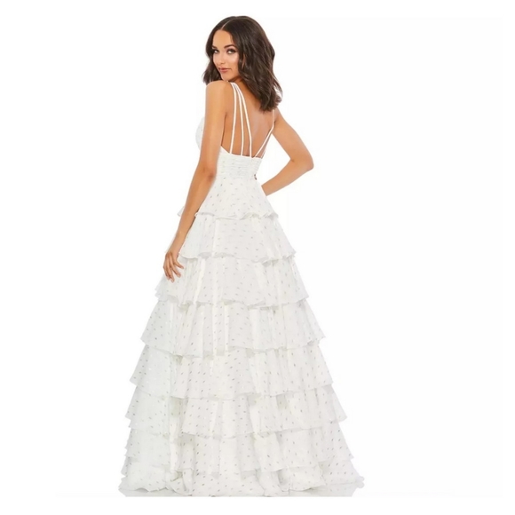 MAC DUGGAL Size 10 Ruffle Tiered Plunge A-Line Ballgown Wedding, Prom dress - Picture 3 of 8